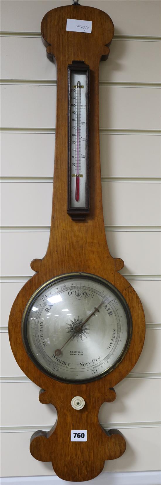 A Victorian oak barometer by Ketterer of Ware, H.95cm